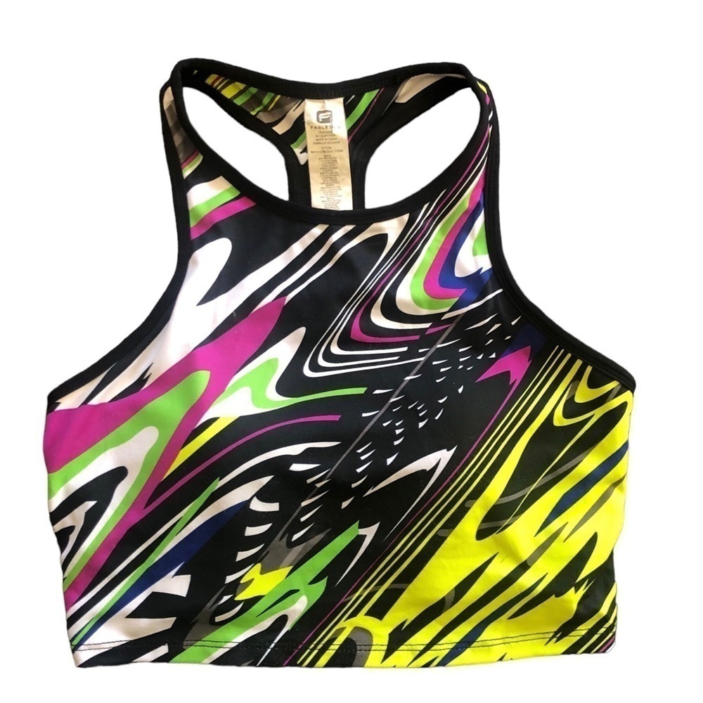 Fabletics Wild Wavy Colors Printed Sports Bra Sz. XS Racerback  Padded Athletic